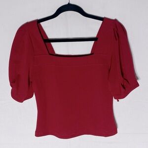 5/$25 Banana Republic Factory Red Square Neck Smocked Back Puff Sleeve Top S